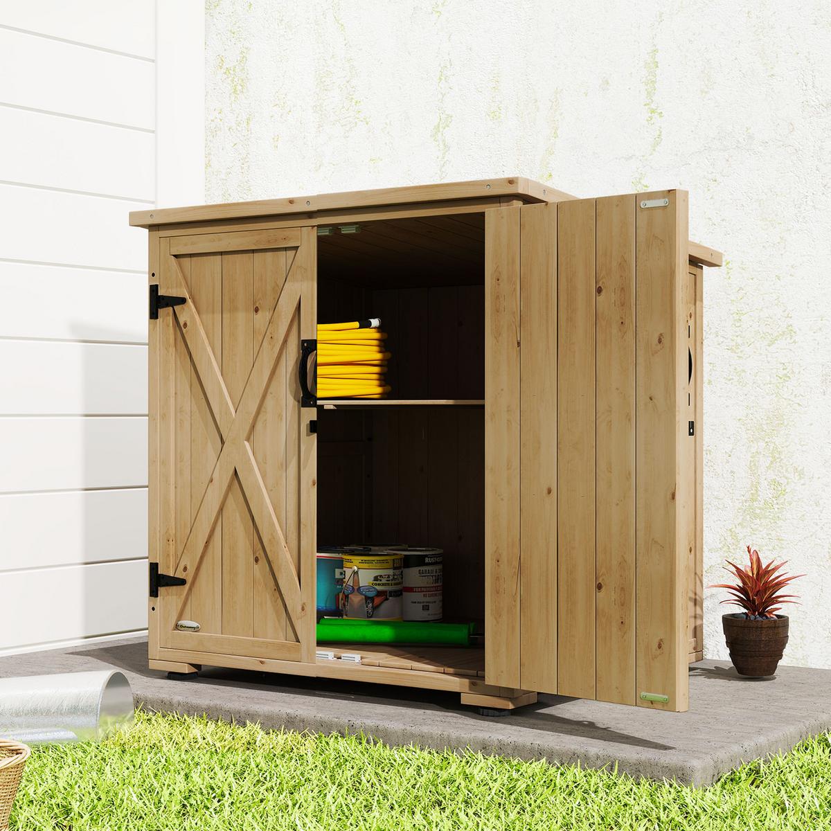 GARTENSCHUPPEN, Geräteschrank, Wetterfester Geräteschuppen mit Doppeltür Natur - Fichtefarben, Holz (88/90/77.5cm) - Outsunny