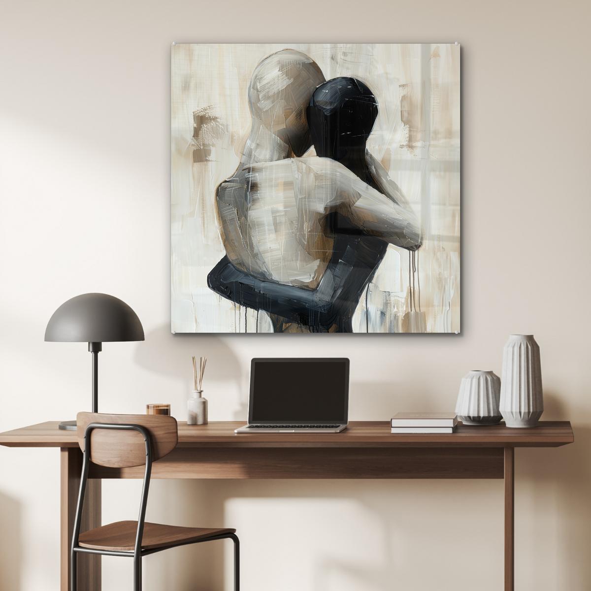 ACRYLGLASBILD Abstrakt - Liebe - Schwarz und weiß - Modern 90x90 cm - Schwarz, Glas (90/90cm) - MuchoWow