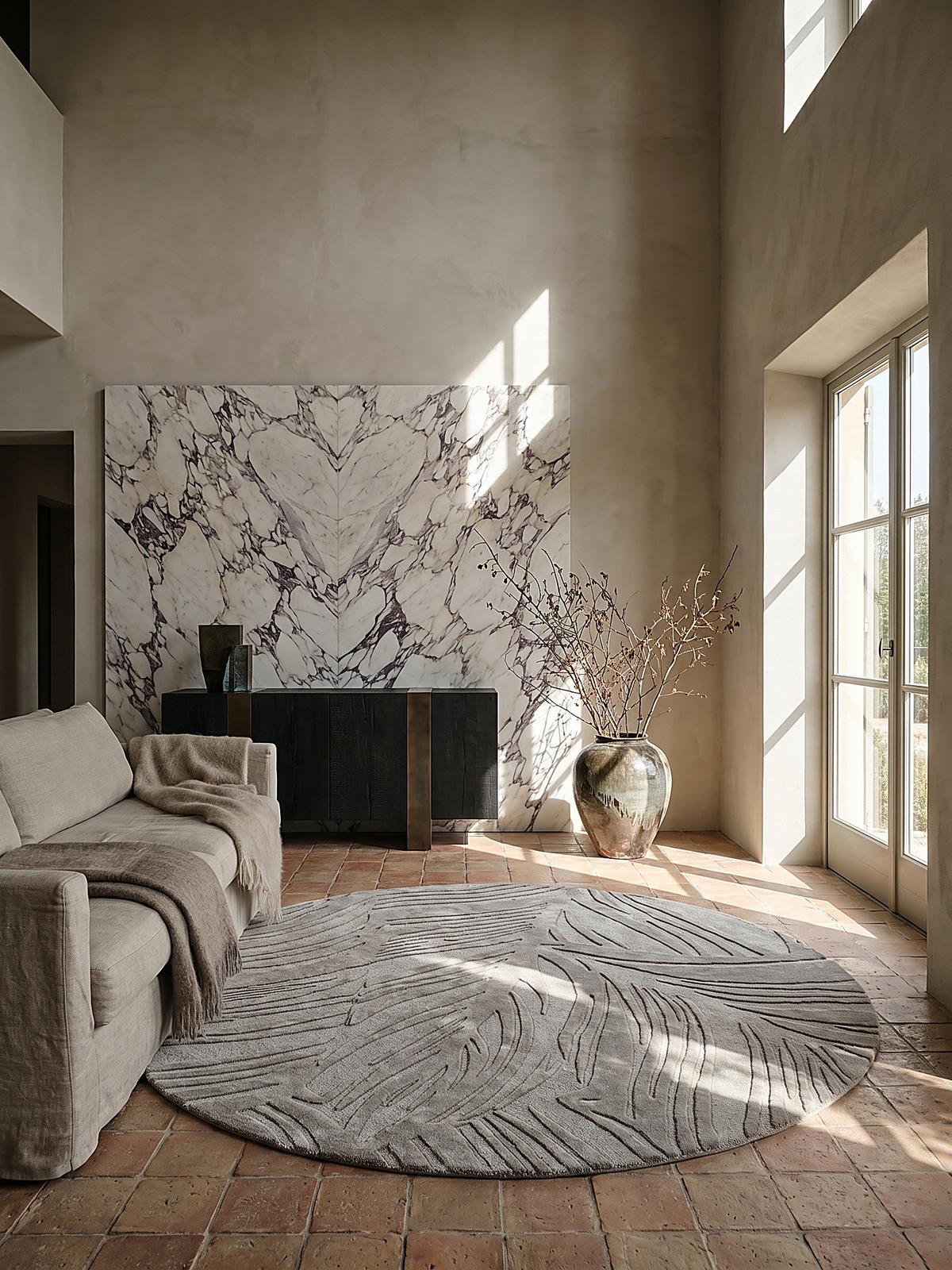 WOLLTEPPICH LEVEN, floral, Grau, Ø 160 cm - Grau, Textil (160/160cm) - KADIMA DESIGN