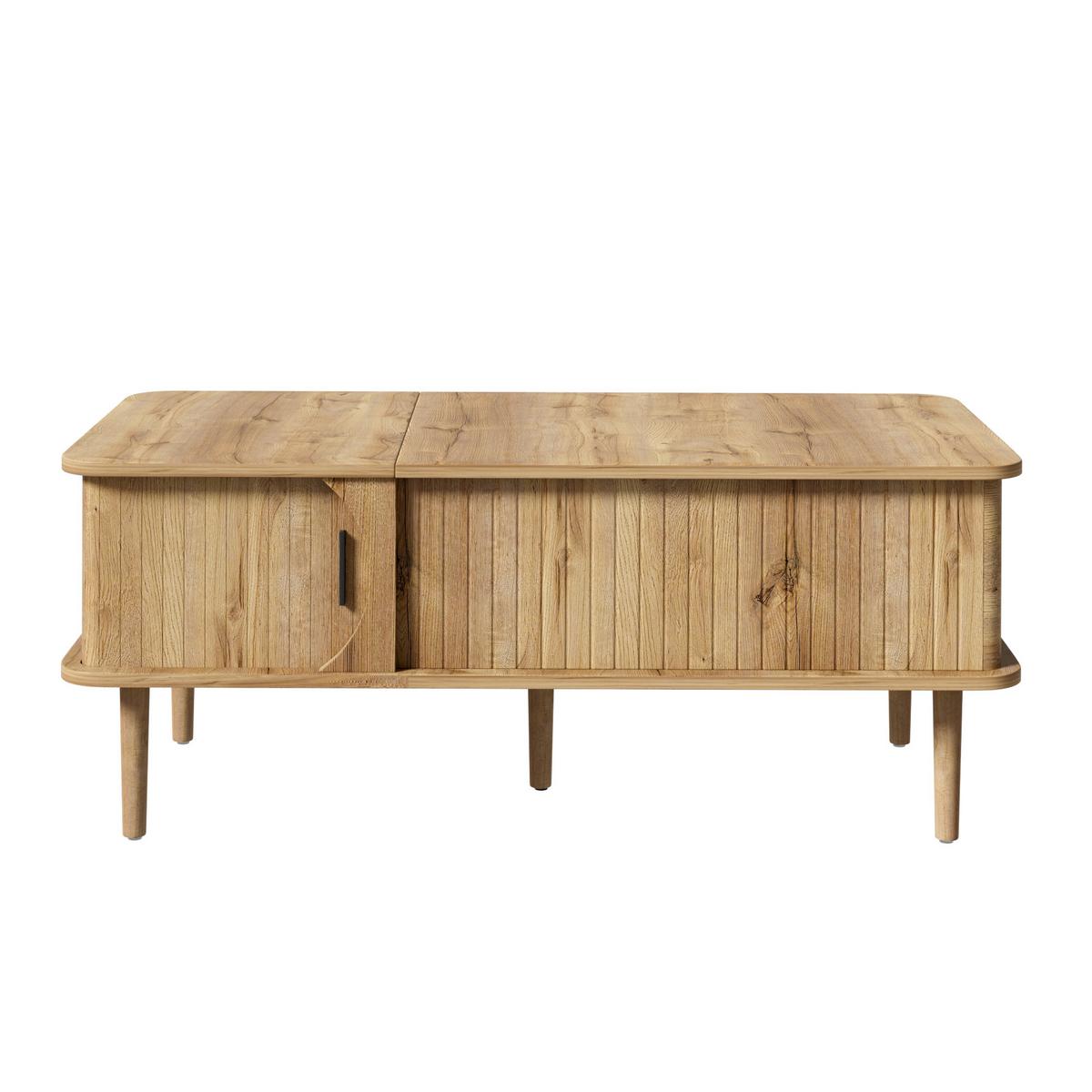 COUCHTISCH Holzoptik Höhenverstellbar mit Rillenoptik & Schiebetür - Naturfarben, Holzwerkstoff (48/100/55.5cm) - Urban Meuble