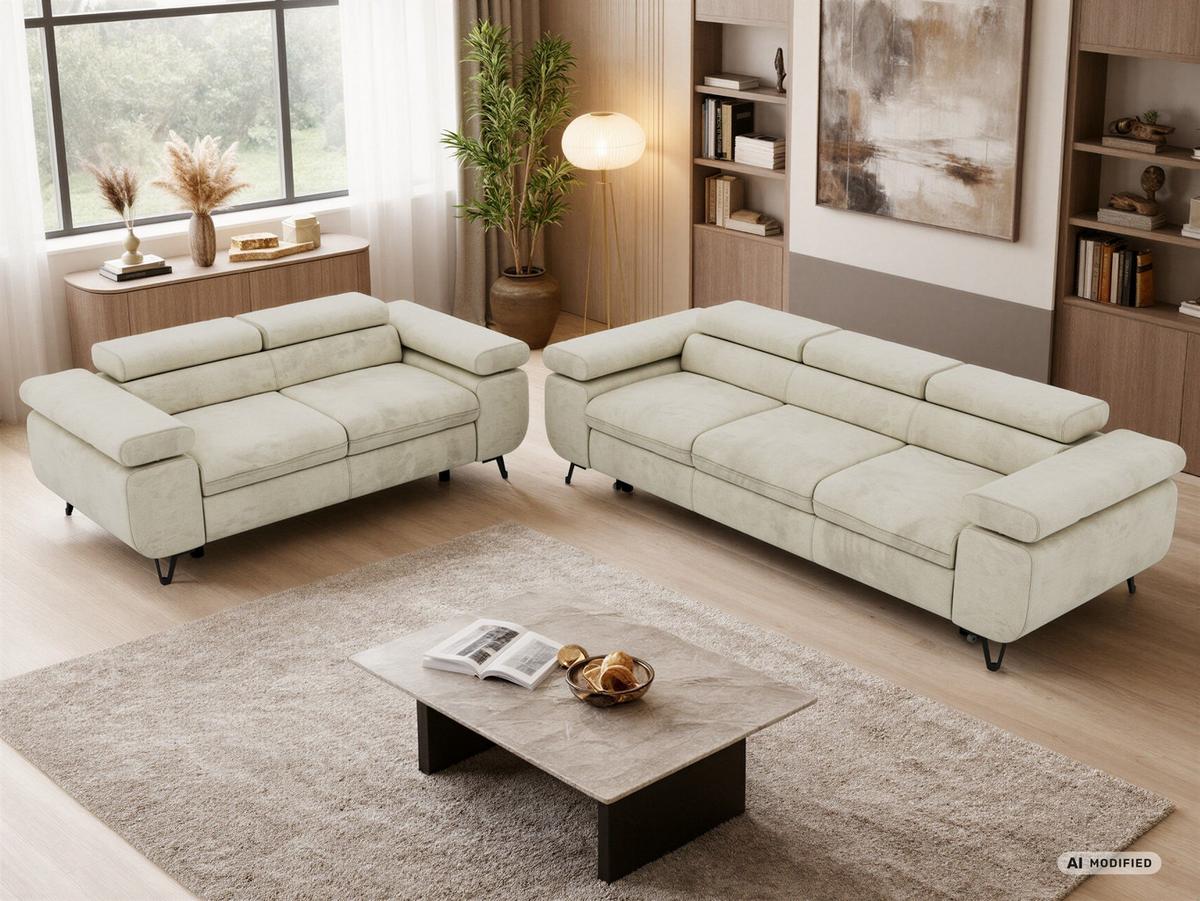 SITZGARNITUR PETERS 2+3 - Beige Velvet - Beige/Schwarz, Textil/Metall (262/76/99cm) - MKS