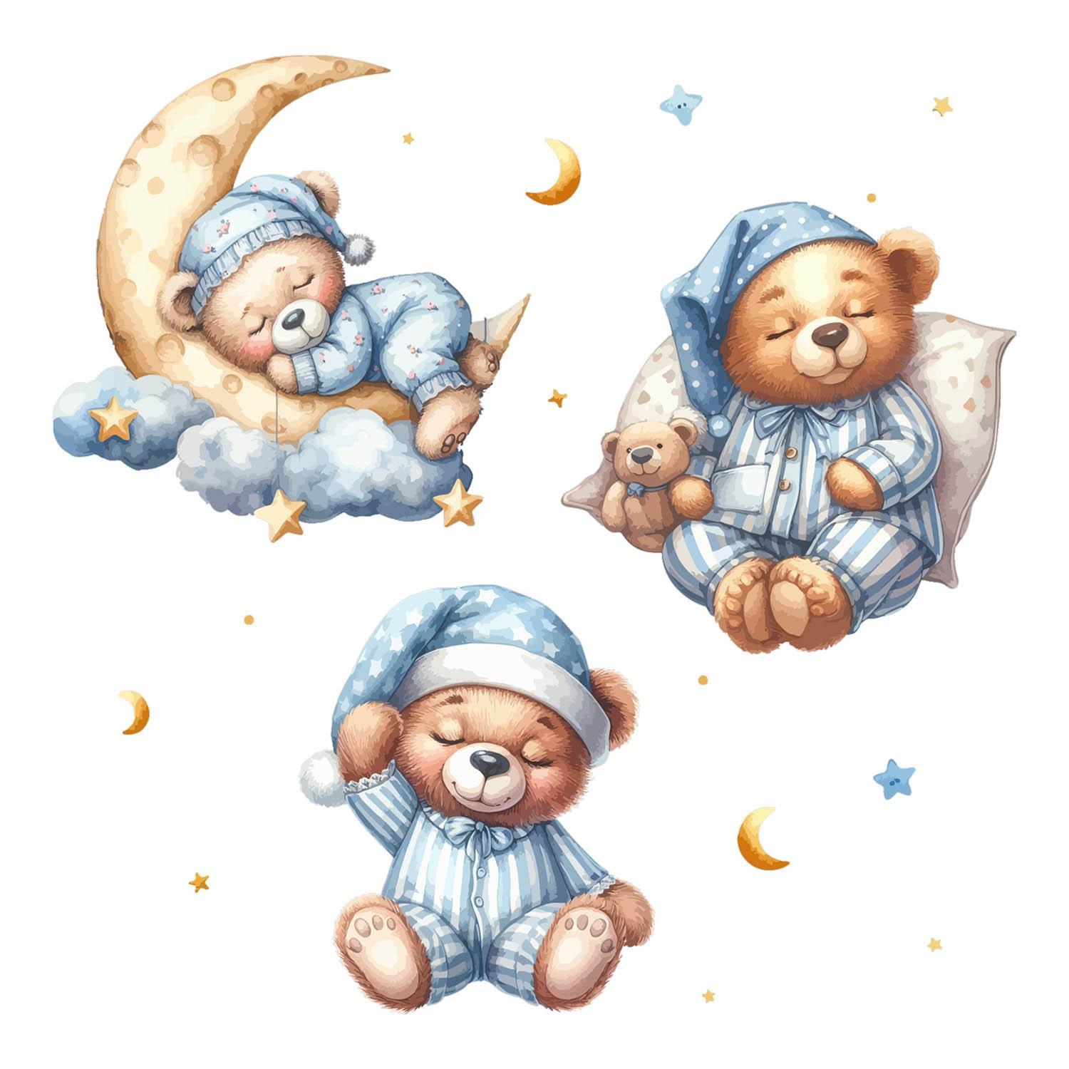 WANDAUFKLEBER 60x103cm - Schlafende Teddybären - Multicolor, Kunststoff (60/103/0.1cm) - Wallfluent