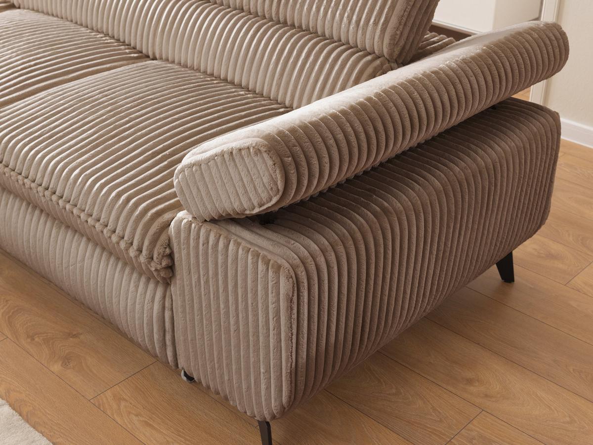 ECKSOFA mit Schlaffunktion und Bettkasten Bonnie aus Beige Cord-Stoff mit verstellbaren Kopfstützen und Armlehne - Ottomane links - Beige/Schwarz, Holz/Textil (275/210cm) - S-Style Möbel