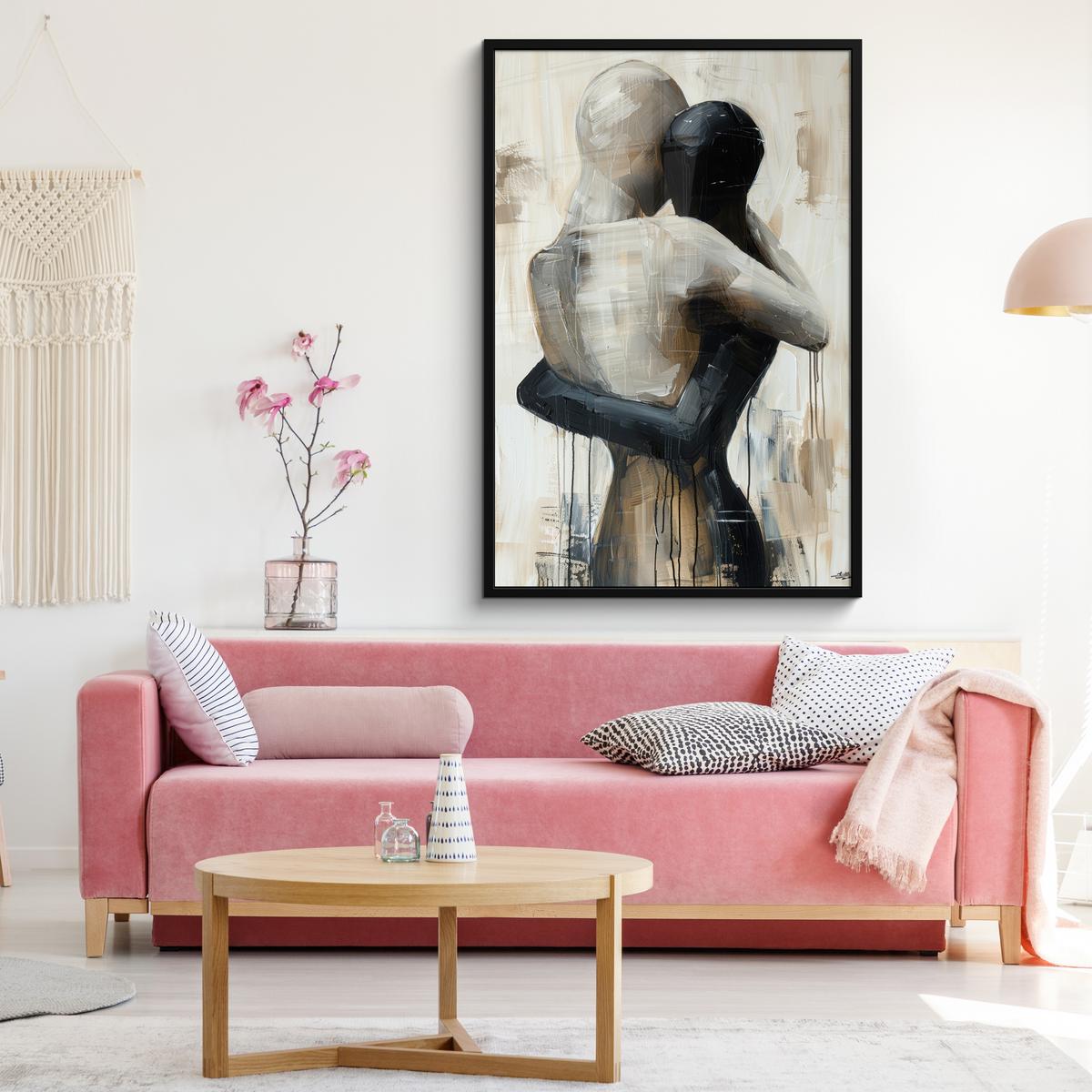 POSTER MIT RAHMEN Abstrakt - Liebe - Schwarz und weiß - Modern Bilderleiste 80x120 cm - Schwarz, Papier (80/120cm) - MuchoWow