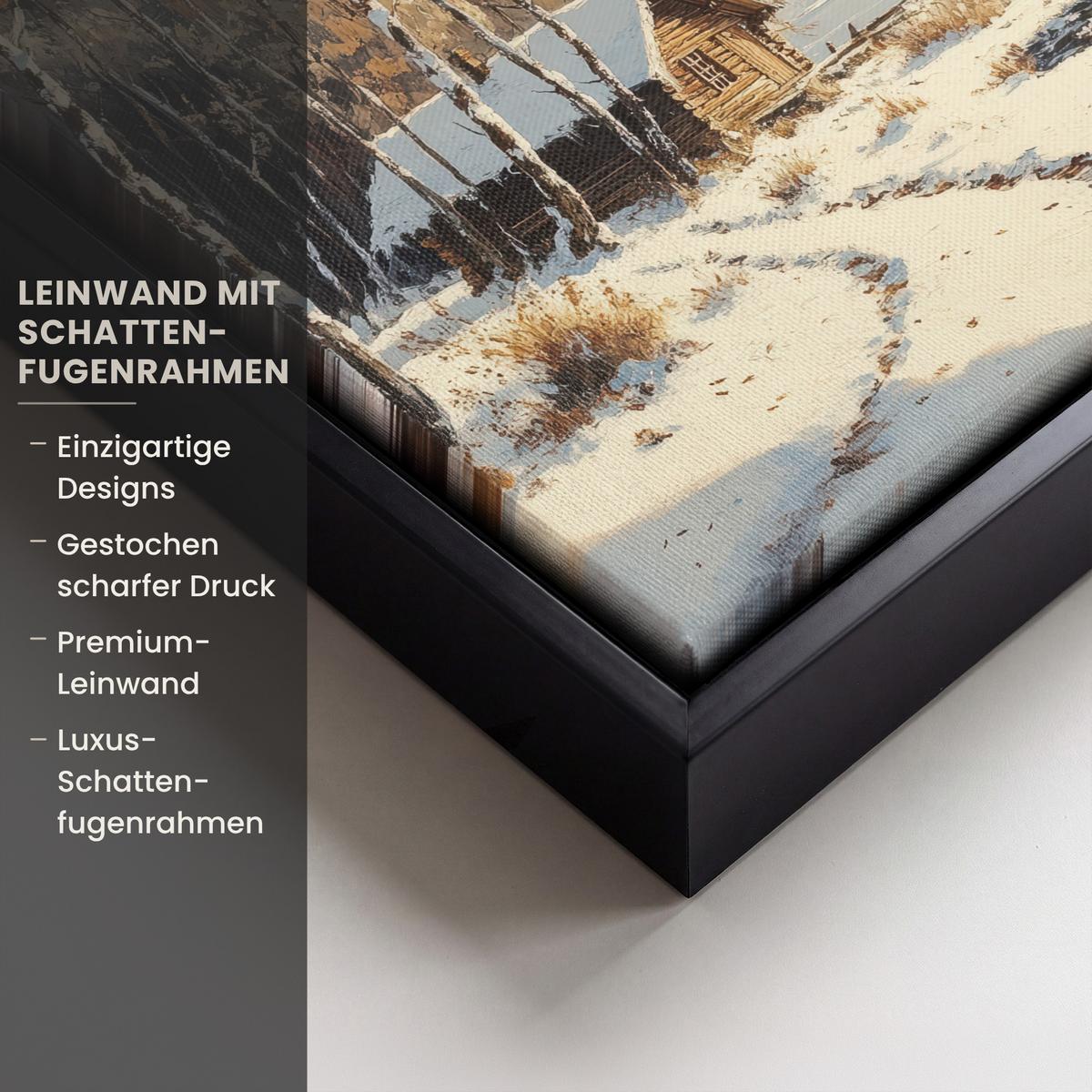 LEINWAND Bilder mit Rahmen - Winter - Schnee - Zuhause - Natur - 20x20 - Hellbraun, Textil (20/20cm) - MuchoWow