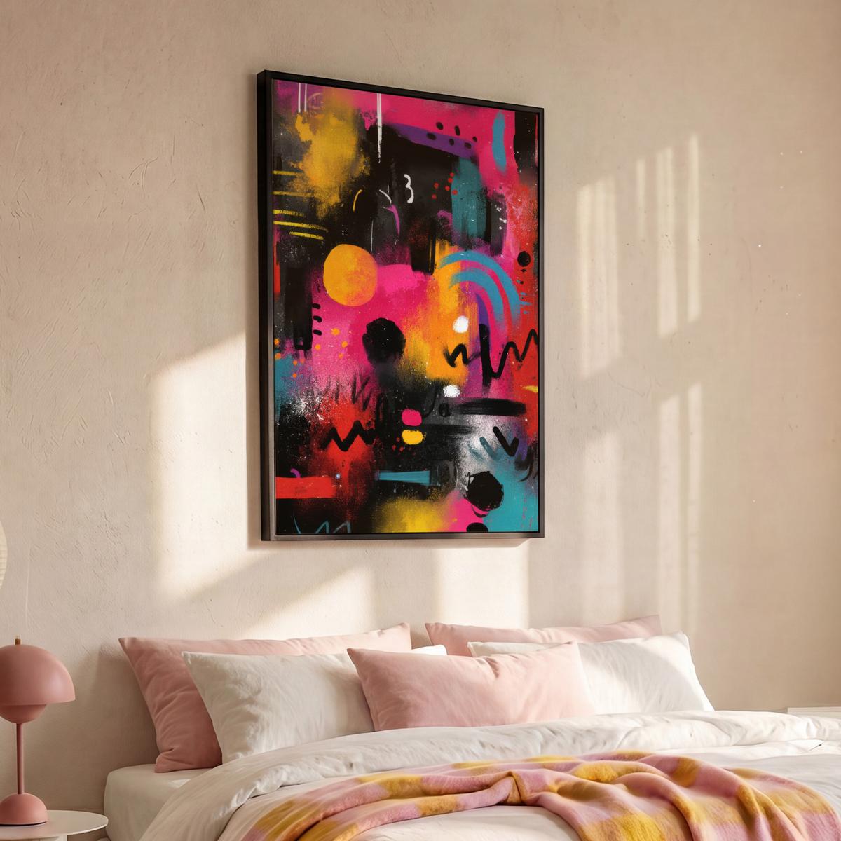 LEINWAND Bilder mit Rahmen - Farbflächen - Formen - Bunt - Abstrakt - 80x120 - Pink, Textil (80/120cm) - MuchoWow