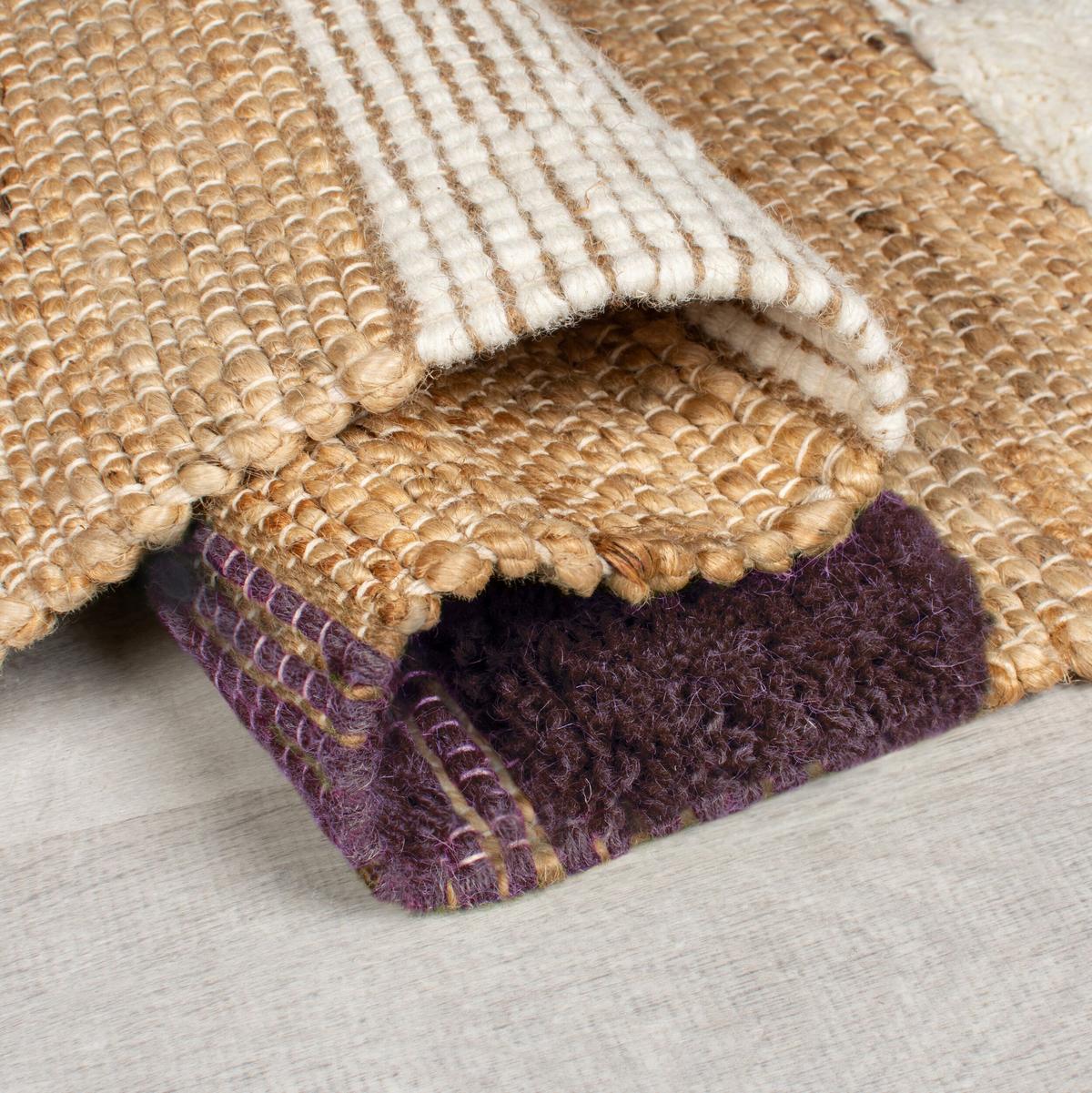 JUTETEPPICH handgewebt mit Fransen WHARFE, im Patchwork-Stil, Natur-Lila, 120 x 170 cm - Lila, Textil (170/120cm) - KADIMA DESIGN