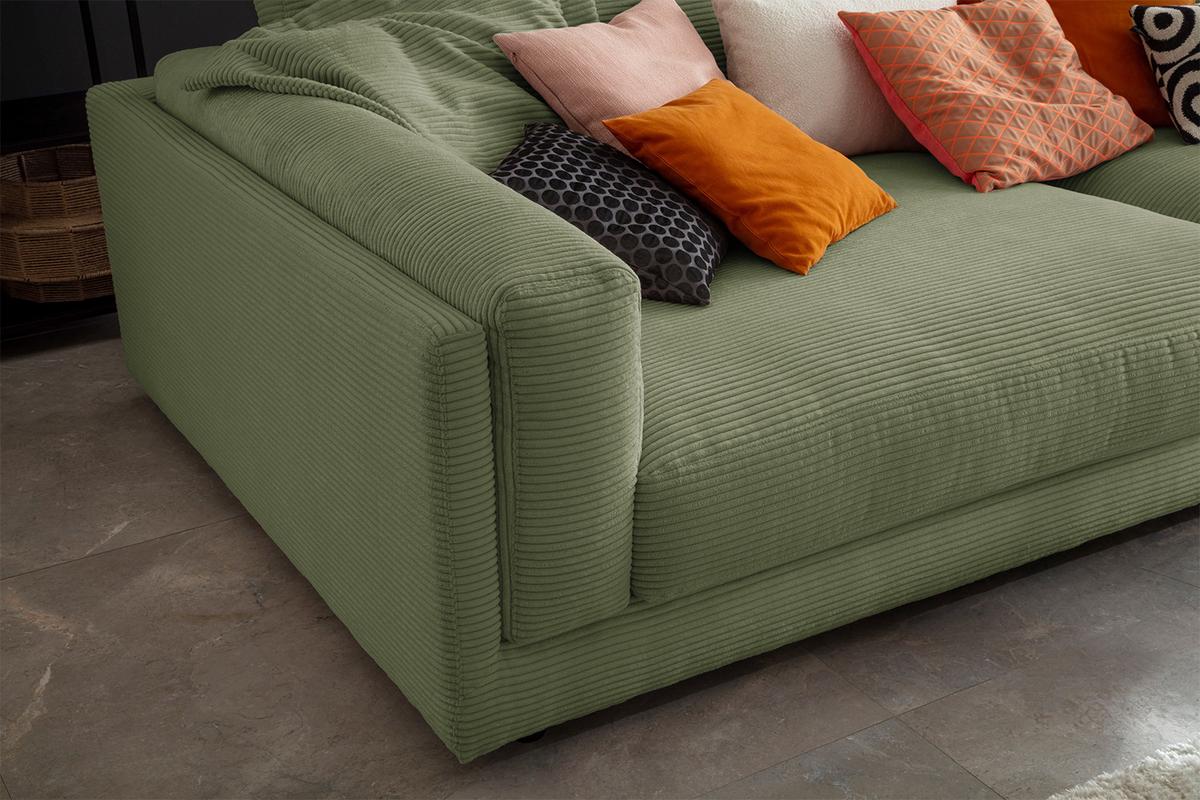 BIG SOFA RAINA Grün Cord - Schwarz/Olivgrün, Kunststoff/Textil (254/85/150cm) - KAWOLA