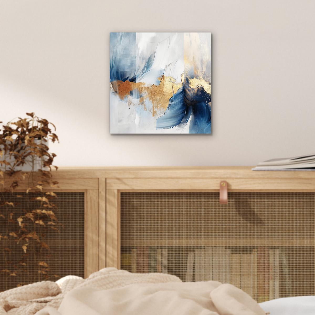 METALLBILD Gold - Blau - Aquarell - Kunst - Modern 20x20 cm - Hellblau, Metall (20/20cm) - MuchoWow