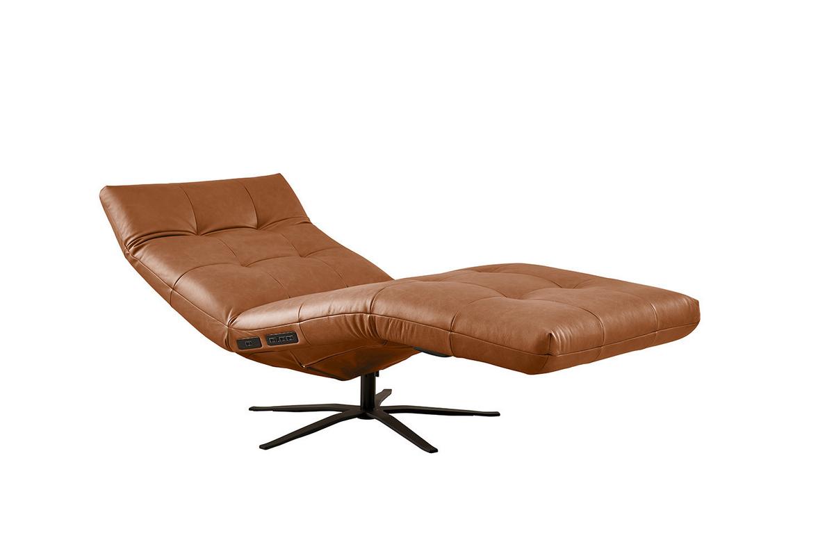 RELAXLIEGE LETICIA Braun Leder Relaxfunktion, Drehbar (360°) - Schwarz/Braun, Leder/Metall (82/115/156cm) - KAWOLA