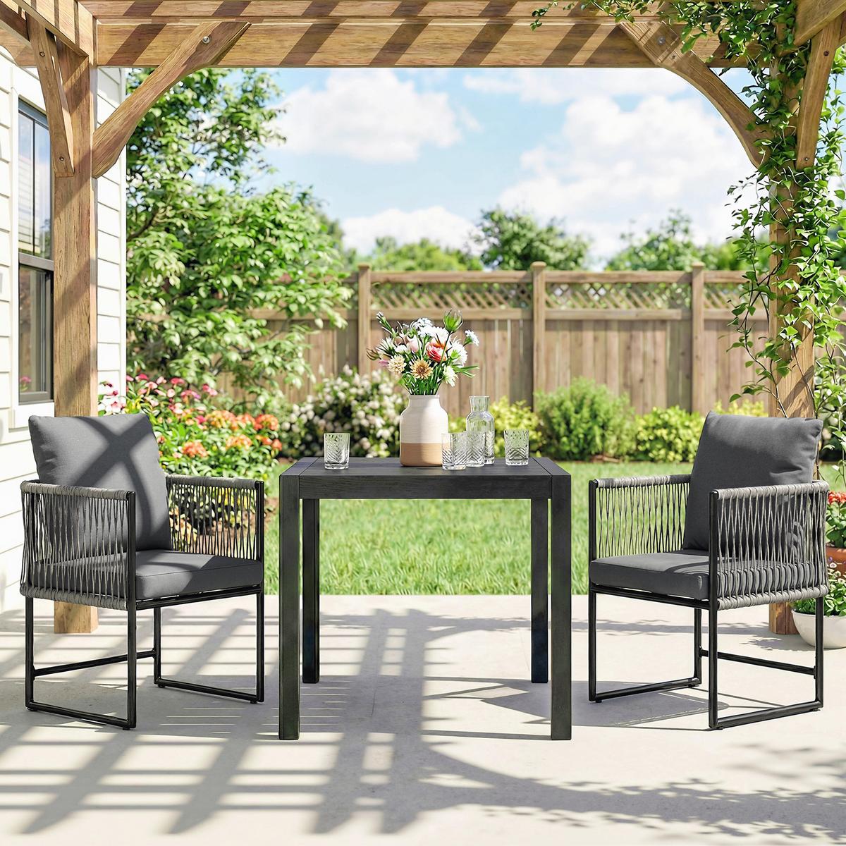 GARTENSTÜHLE 2er Set Stahl PE-Rattan Dunkelgrau - Dunkelgrau, Metall (52/66/52cm) - Outsunny