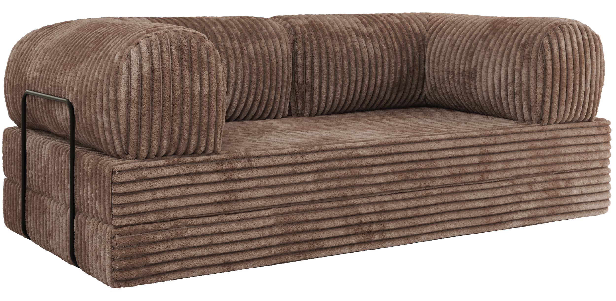 3-SITZER SOFA ORSETTO - Braun Cord - Schwarz/Braun, Textil/Metall (200/70/100cm) - MKS