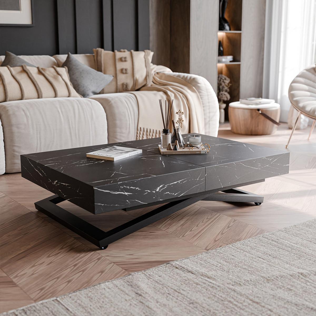 COUCHTISCH SANELLE ausziehbar mit Liftfunktion, 120/80/76 cm Schwarz - Schwarz, Holzwerkstoff/Metall (80/120/27cm) - Idohome