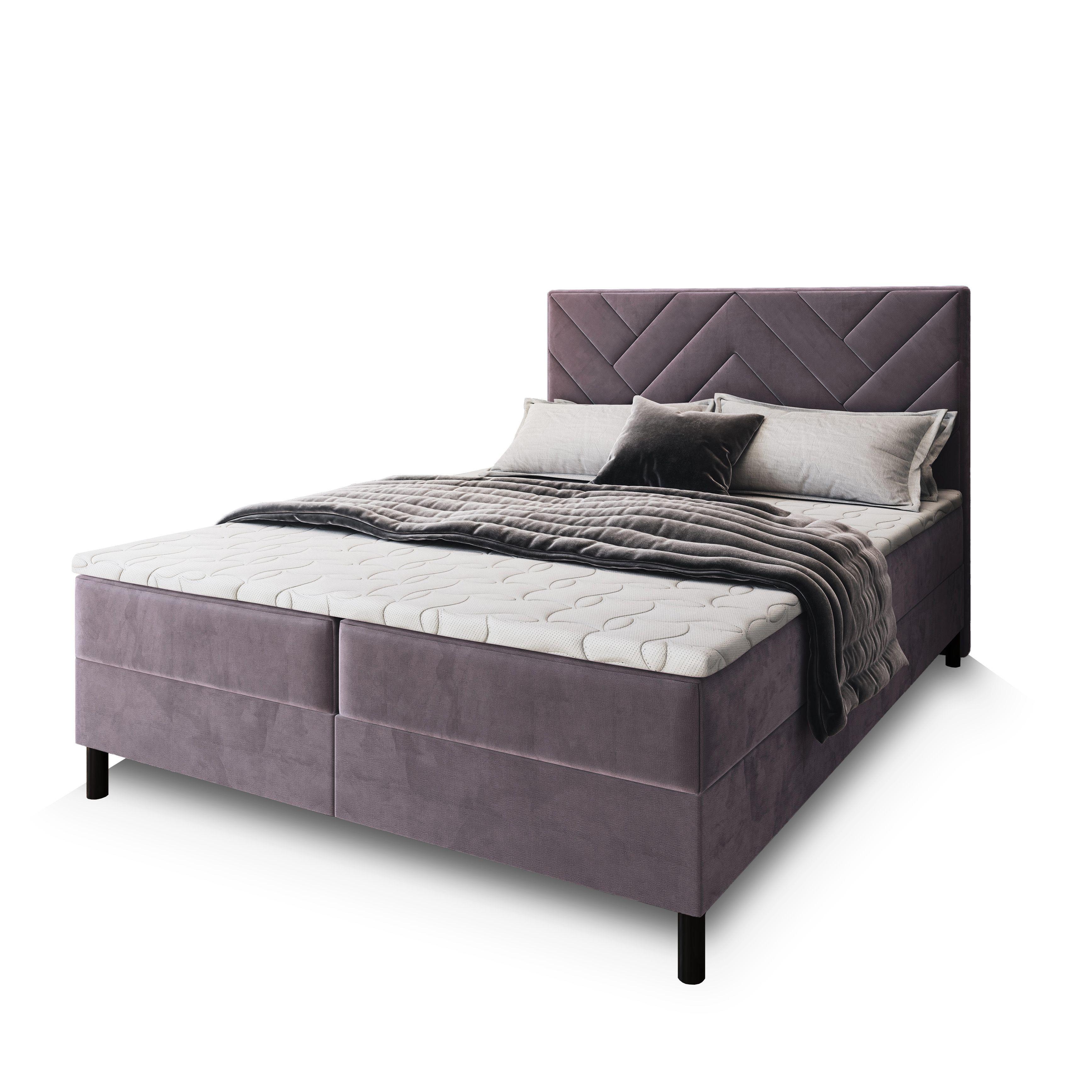 BOXBETT ROKIS 160x200 cm mit Matratze und Topper - Lila - Lila, Holz (160/200cm) - MASSENO