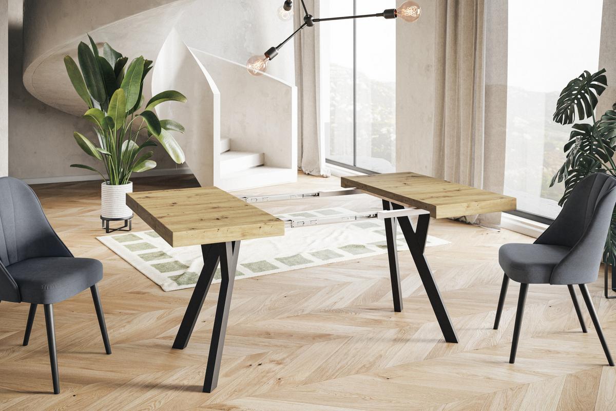 QUADRATISCHER Esstisch ausziehbar – Moderner Wohnzimmertisch und Küchentisch – Tisch mit Holzbeinen, Durchmesser 120 cm - 220 cm - Farbe Artisan - Hellbraun/Schwarz, Holzwerkstoff (120/120/77cm) - Alpi-Möbel