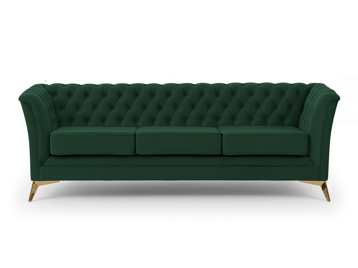 CHESTERFIELD-SOFA 3-sitzer Whitby Flaschengrün Samt mit goldenen Füßen - Dunkelgrün/Goldfarben, Holz/Textil (237/78/82cm) - S-Style Möbel