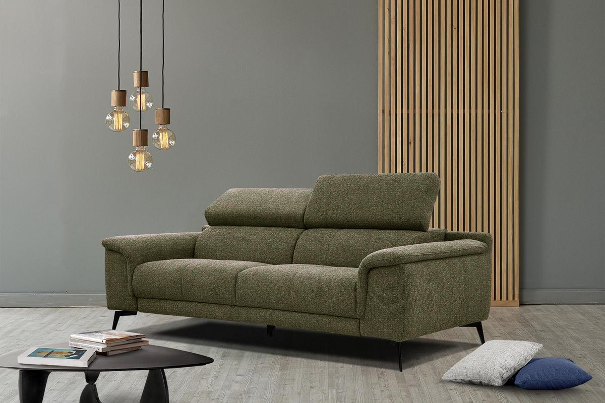 SOFA FIERO 3-Sitzer, olivgrün - Schwarz/Olivgrün, Holzwerkstoff/Textil (212/82/103cm) - Wozimo