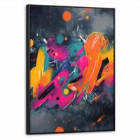 LEINWAND Bilder mit Rahmen - Abstrakt - Graffiti - Farbenfroh - Farbspritzer - 50x70 - Multicolor, Textil (50/70cm) - MuchoWow