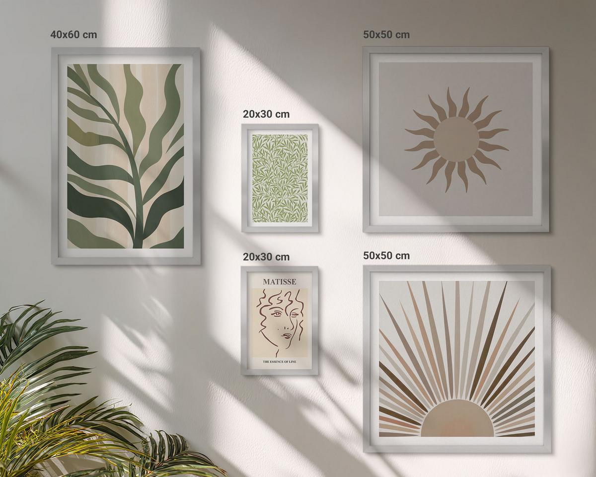BILDER SET 5er Set - 50x50 cm & 20x30 cm & 40x60 cm Silberner Rahmen - Abstrakte Pflanzenmuster - Silberfarben, Kunststoff (40/60cm) - TULUP