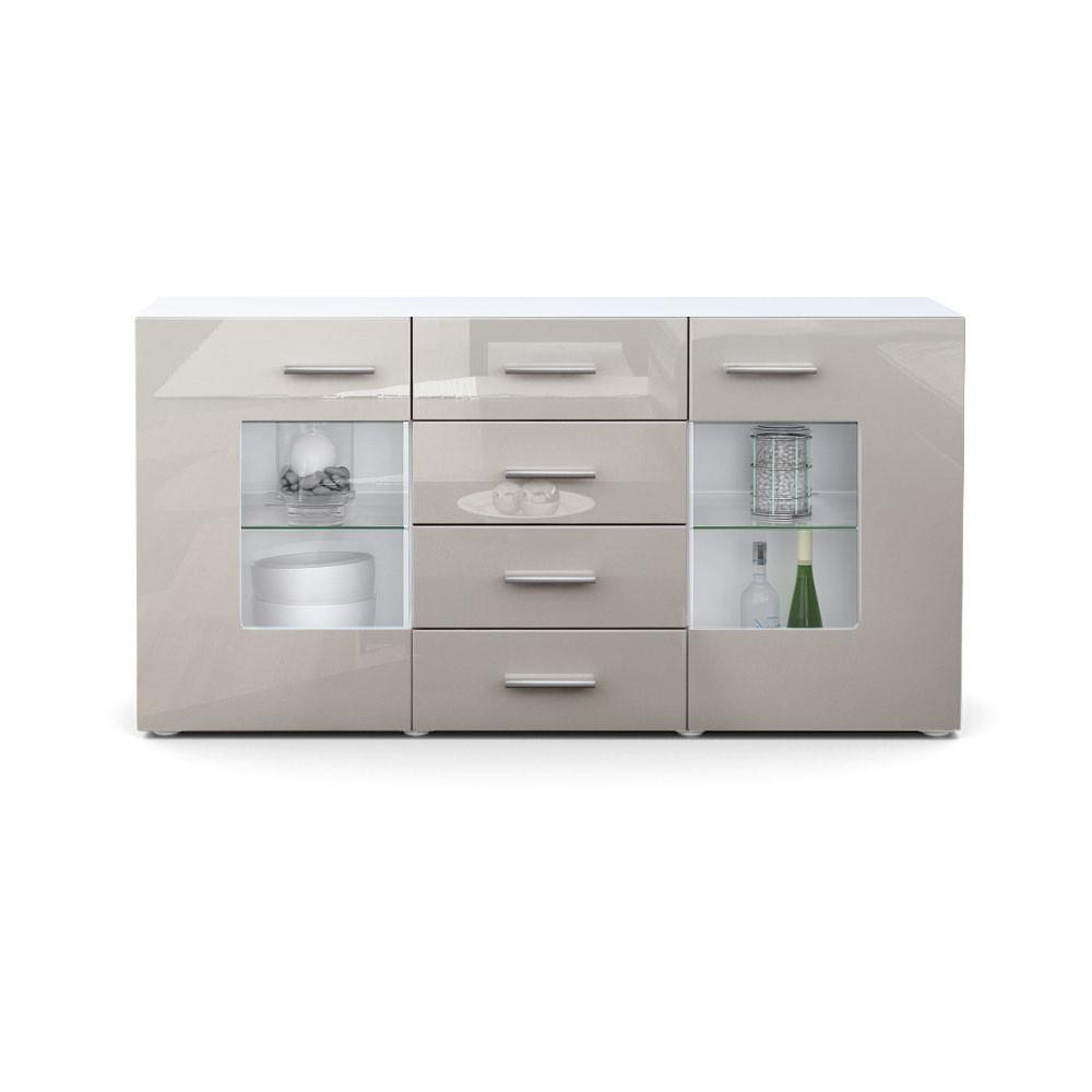 SIDEBOARD Noah Sandgrau Hochglanz - Sandfarben, Holzwerkstoff (139/72/35cm) - Vladon