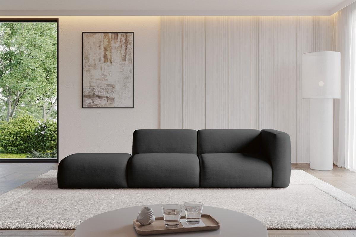 SOFA Ottomane Rechts MIRA-S3 296x89x70 Schwarz Velours - Anthrazit/Schwarz, Holzwerkstoff/Kunststoff (296/70/89cm) - ALTDECOR