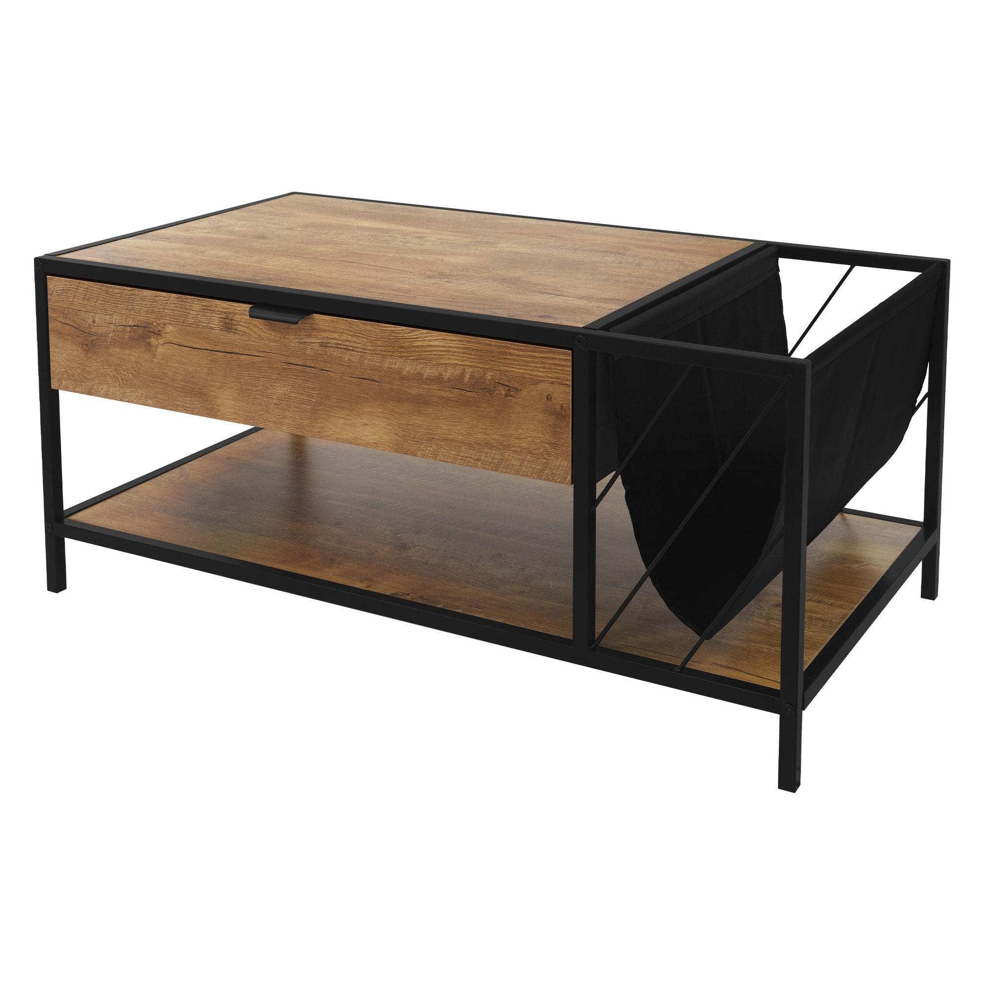 COUCHTISCH 100x54x45 cm Braun-Eiche aus Holz mit Metallgestell - Braun, Metall (54/100/45cm) - ML-DESIGN