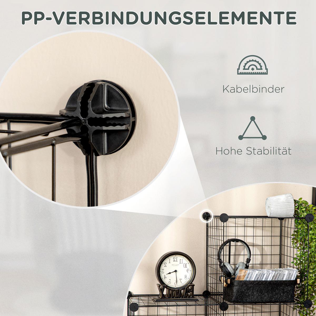 REGALSYSTEM, Steckregal aus Stahldraht, DIY Würfelregal, 9 Fächer, Stufenregal - Schwarz, Metall (35/105/105cm) - HOMCOM