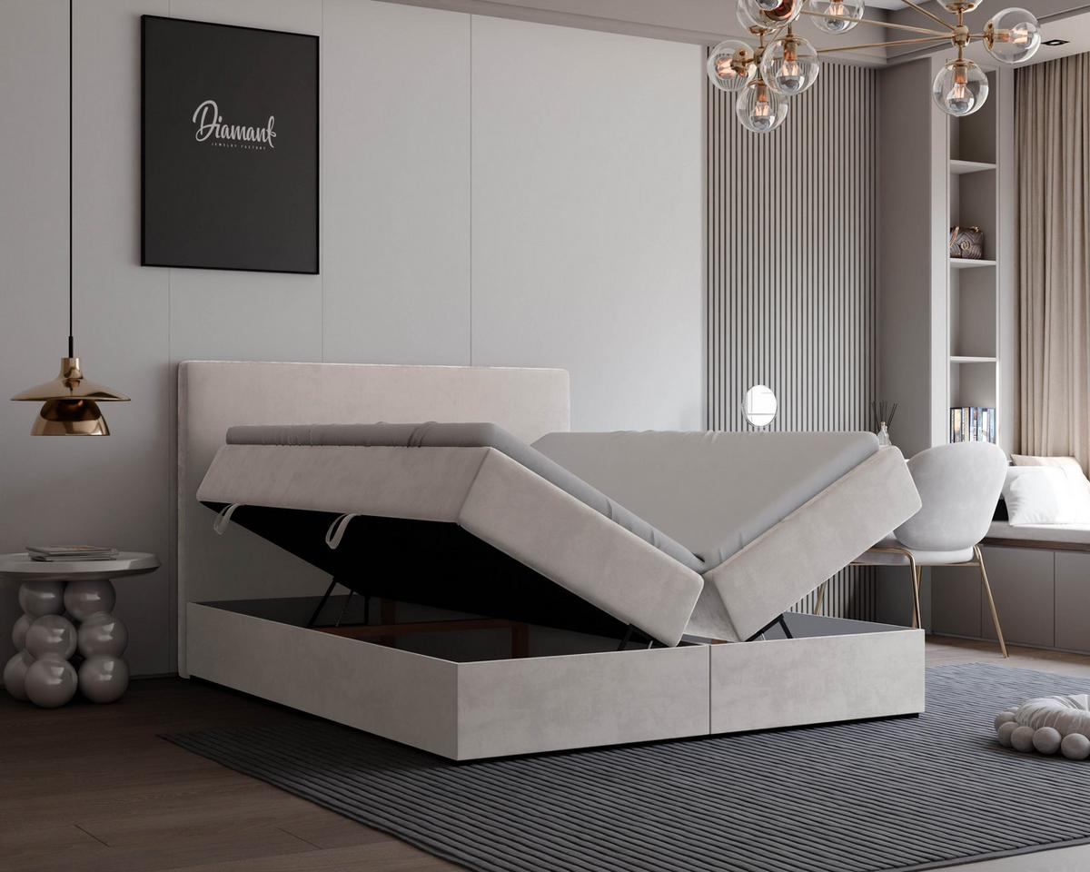 BOXBETT 140x200 cm mit Topper - Beige, Holzwerkstoff/Textil (140/200cm) - Idohome