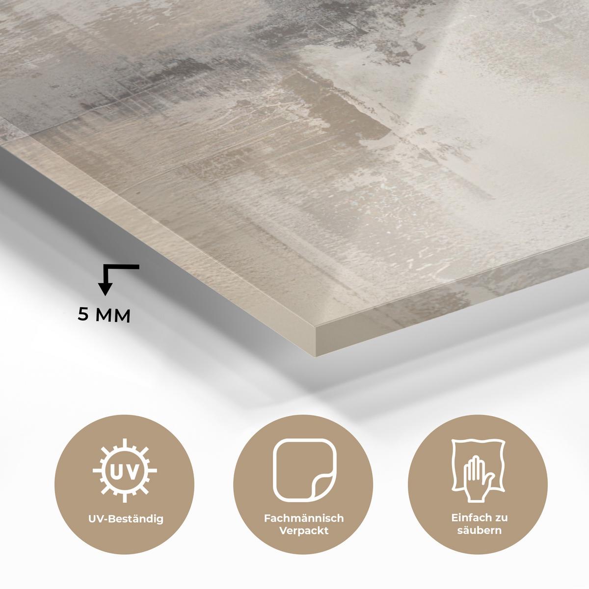 ACRYLGLASBILD Moderne Kunst - Abstrakt - Beige Wandbild Schlafzimmer 120x80 cm - Beige, Glas (120/80cm) - MuchoWow