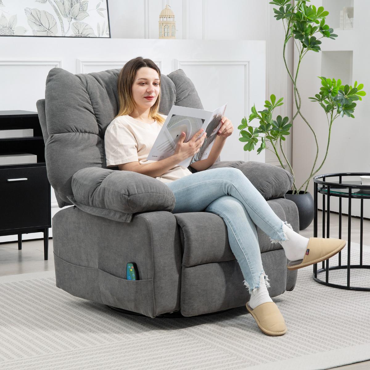 RELAXSESSEL mit Massagefunktion Drehbarer Massagesessel Fernbedienung Dunkelgrau - Dunkelgrau/Schwarz, Textil/Metall (90/98/98cm) - HOMCOM