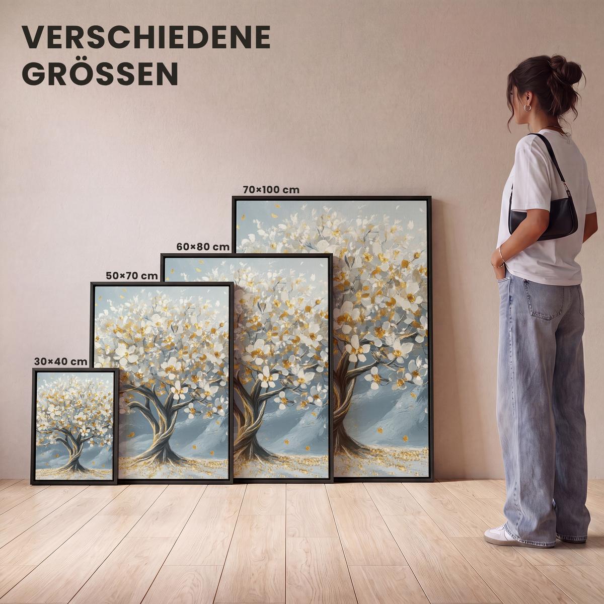 LEINWAND Bilder mit Rahmen - Baum - Winter - Baum des Lebens - Modern - Gold - 30x40 - Goldfarben, Textil (30/40cm) - MuchoWow