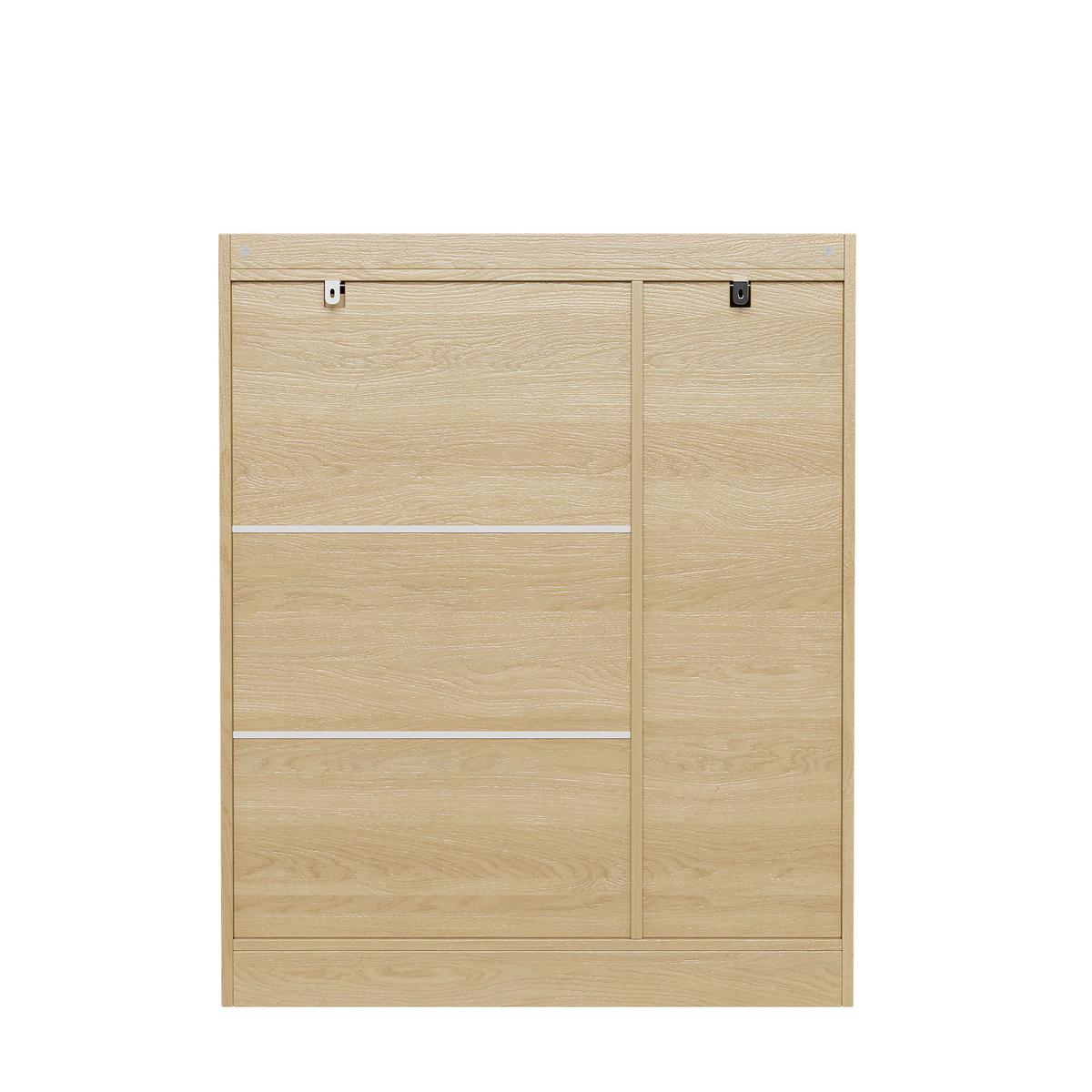 SCHUHSCHRANK in naturfarbener Eiche-Optik mit Rattantüren, 3 Türen & 1 Schublade - Naturfarben, Holzwerkstoff (90/110/35cm) - Urban Meuble