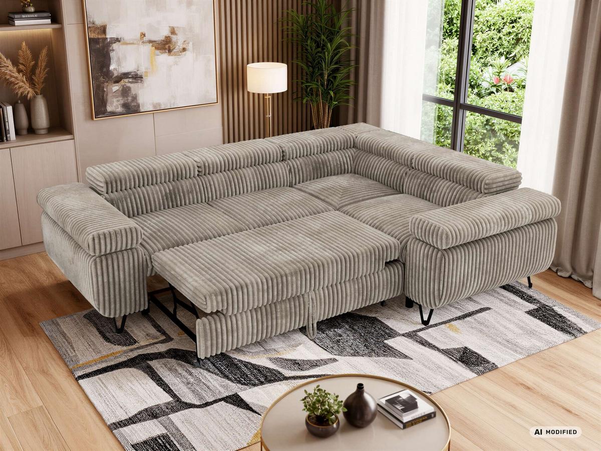 ECKSOFA FALCO L - Hellbraun Cord - Rechts Seite - Hellbraun/Schwarz, Textil/Metall (268/197cm) - MKS
