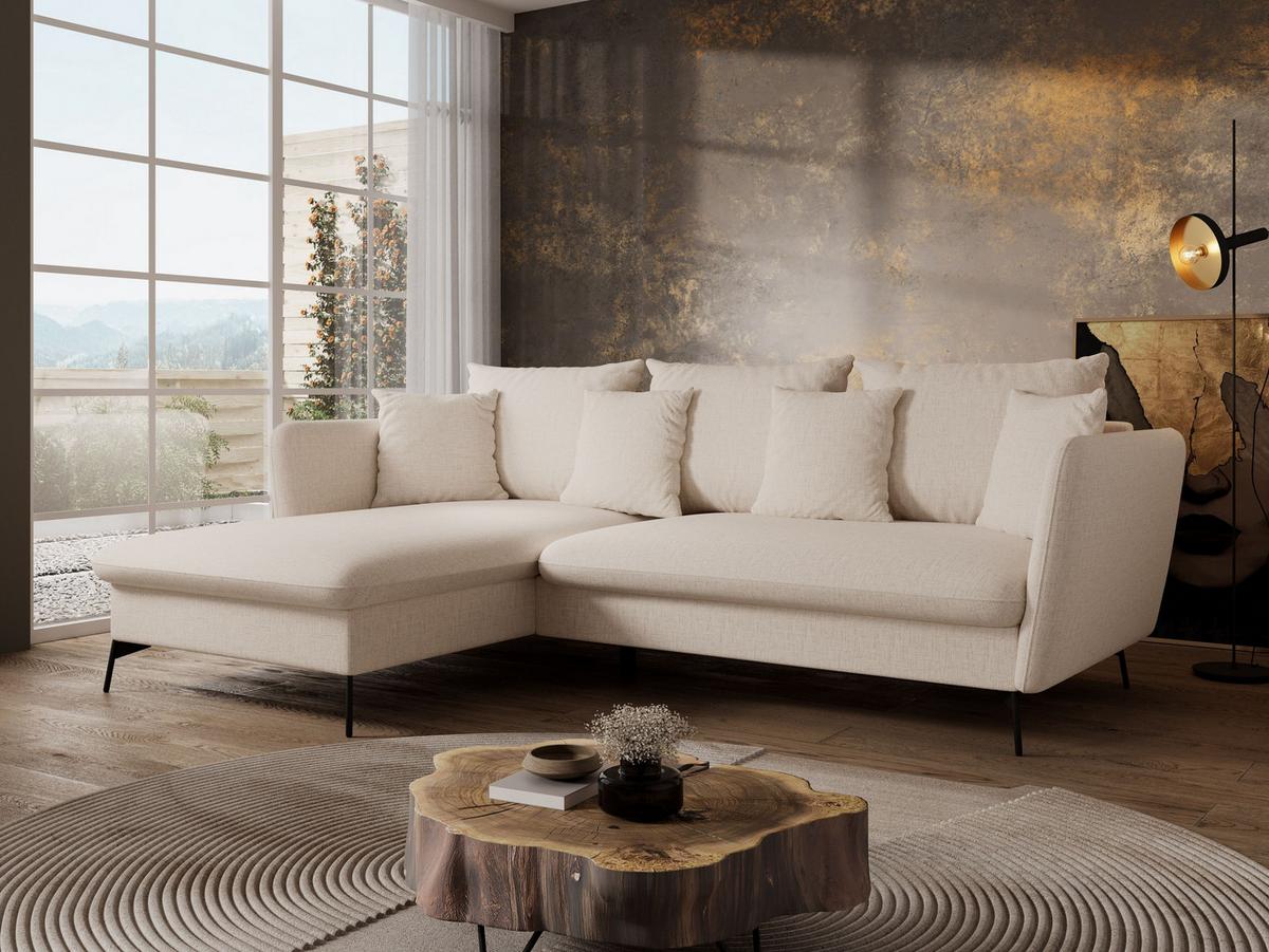 ECKSOFA FERRO Creme Chenille mit Schlaffunktion - Creme, Holz (258/167cm) - MASSENO