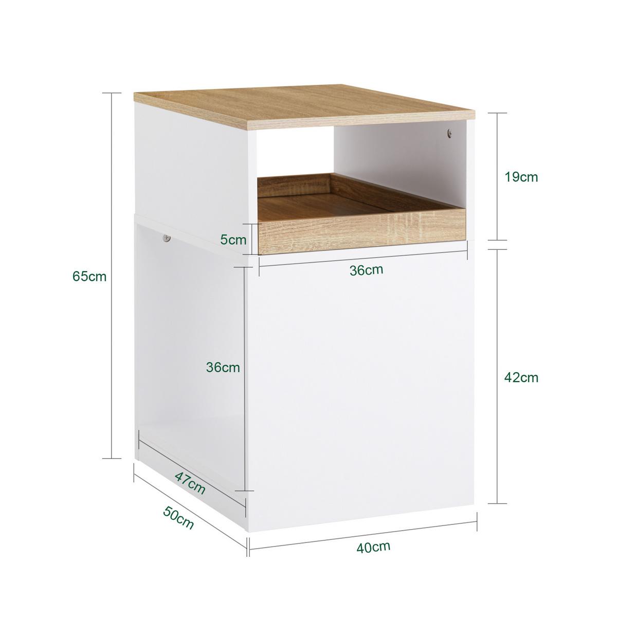 ROLLCONTAINER Druckertisch, Weiß-Natur 40x65x50cm - Weiß, Holzwerkstoff (40/65/50cm) - SoBuy