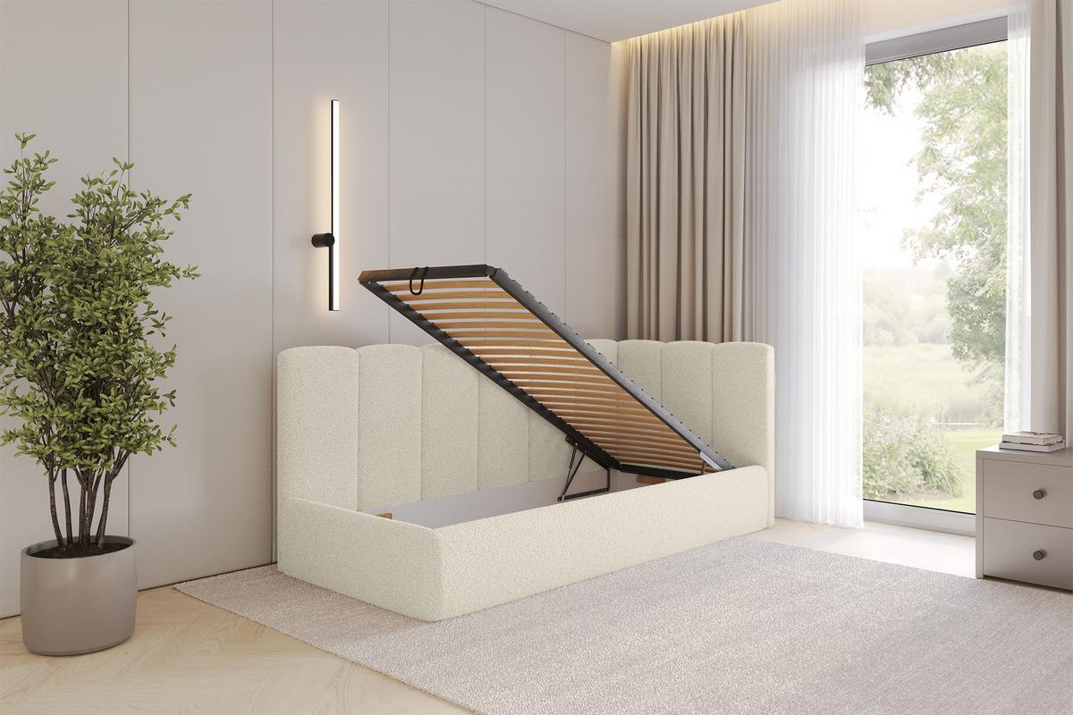 EINZELLBETT Jugendbett mit Bettkasten und Matratze H3/H4, Links - DEXY 100x200 Beige - Champagner, Holzwerkstoff/Textil (100/200cm) - ALTDECOR