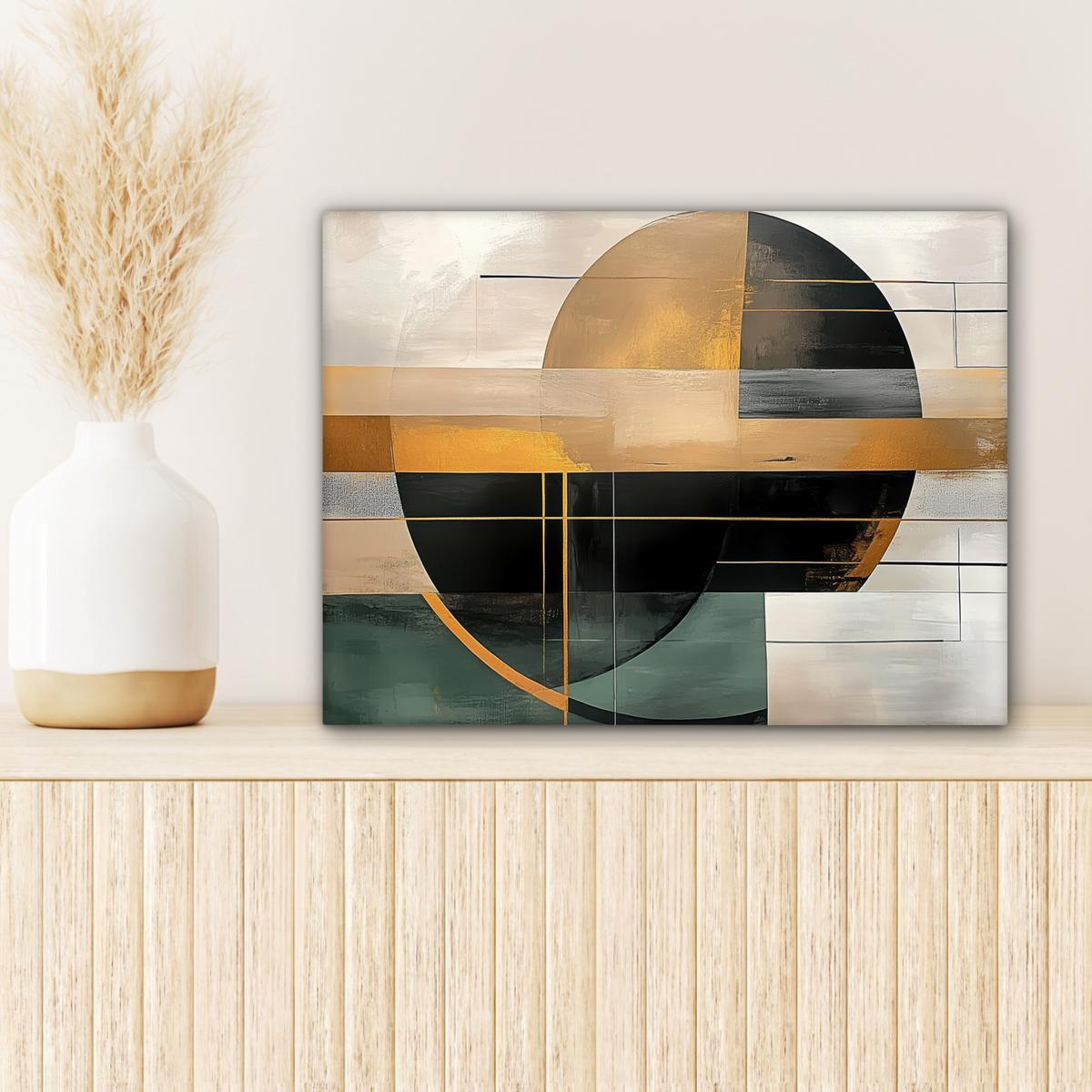 LEINWANDBILD Abstrakt - Gold - Bronze - Grün - Formen - Modern Wandbild 40x30 cm - Multicolor, Textil (40/30cm) - MuchoWow