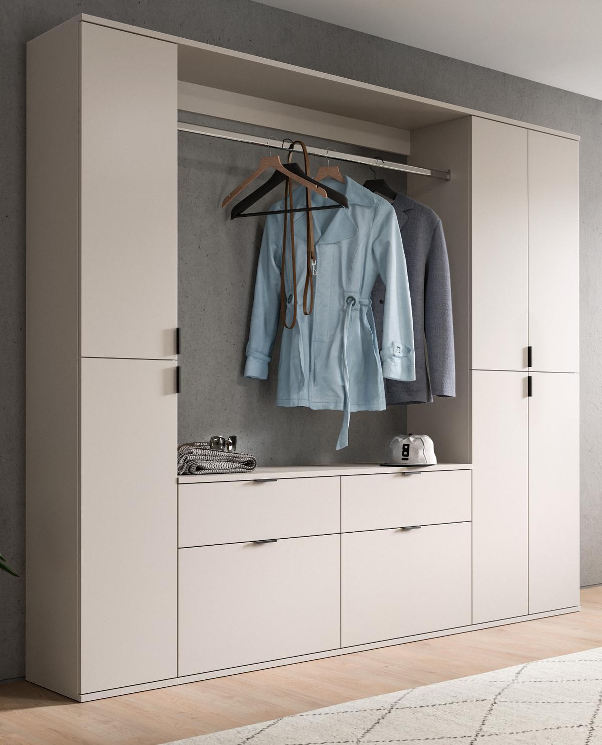 GARDEROBEN-SET Kaschmir 212 x 193 cm, Garderobenschrank mit viel Stauraum - Kaschmir/Schwarz, Holzwerkstoff/Metall (212/193/34cm) - Inn.Furn