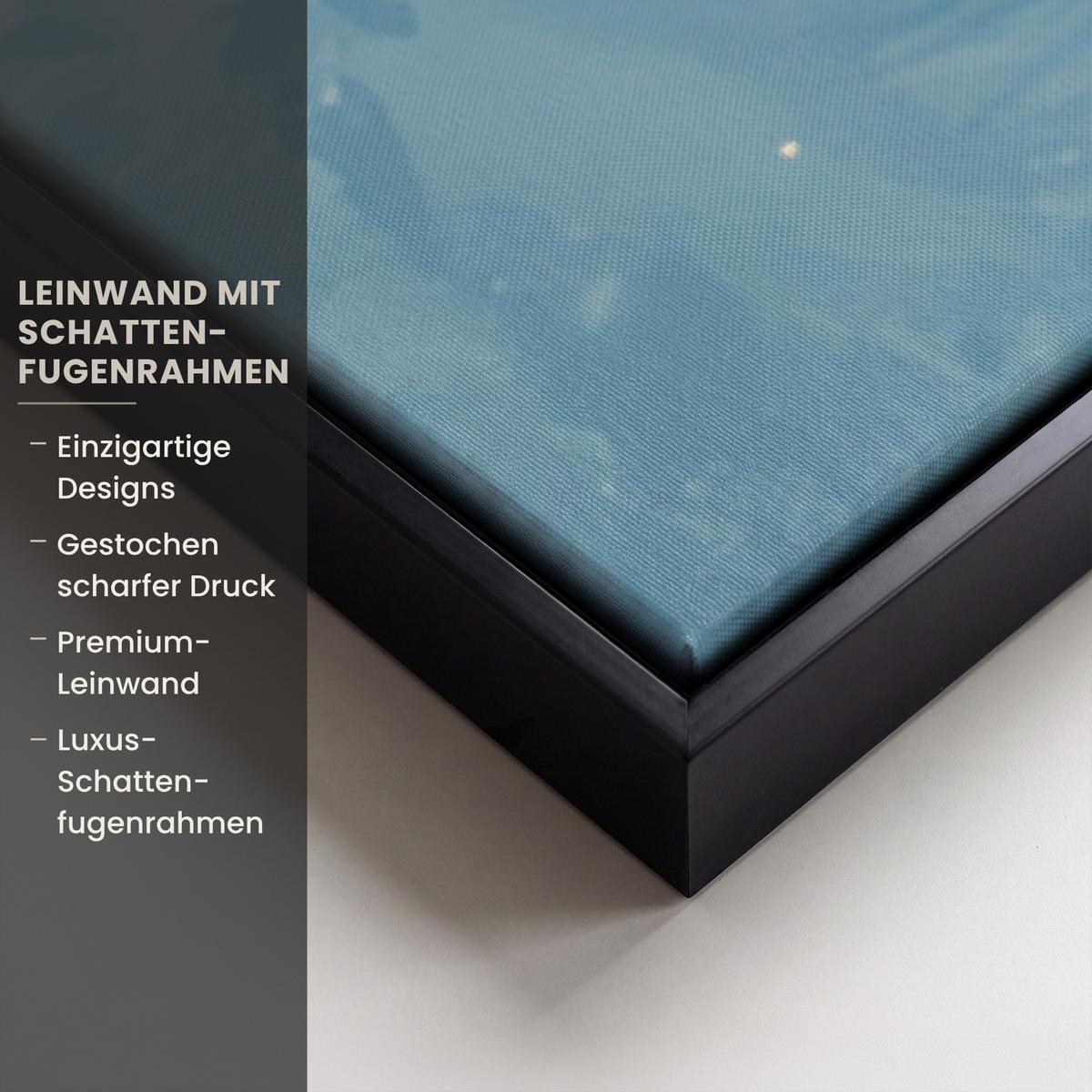 LEINWAND Bilder mit Rahmen - Weihnachtsdorf - Weihnachten - Schnee - Winter - 90x140 - Dunkelblau, Textil (90/140cm) - MuchoWow