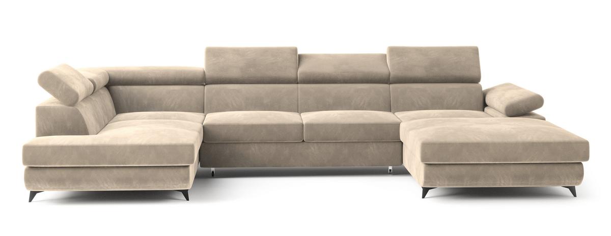 WOHNLANDSCHAFT RUBANO L-S Creme Velours-Stoff mit Schlaffunktion - Creme, Holz (339/89/190cm) - MASSENO