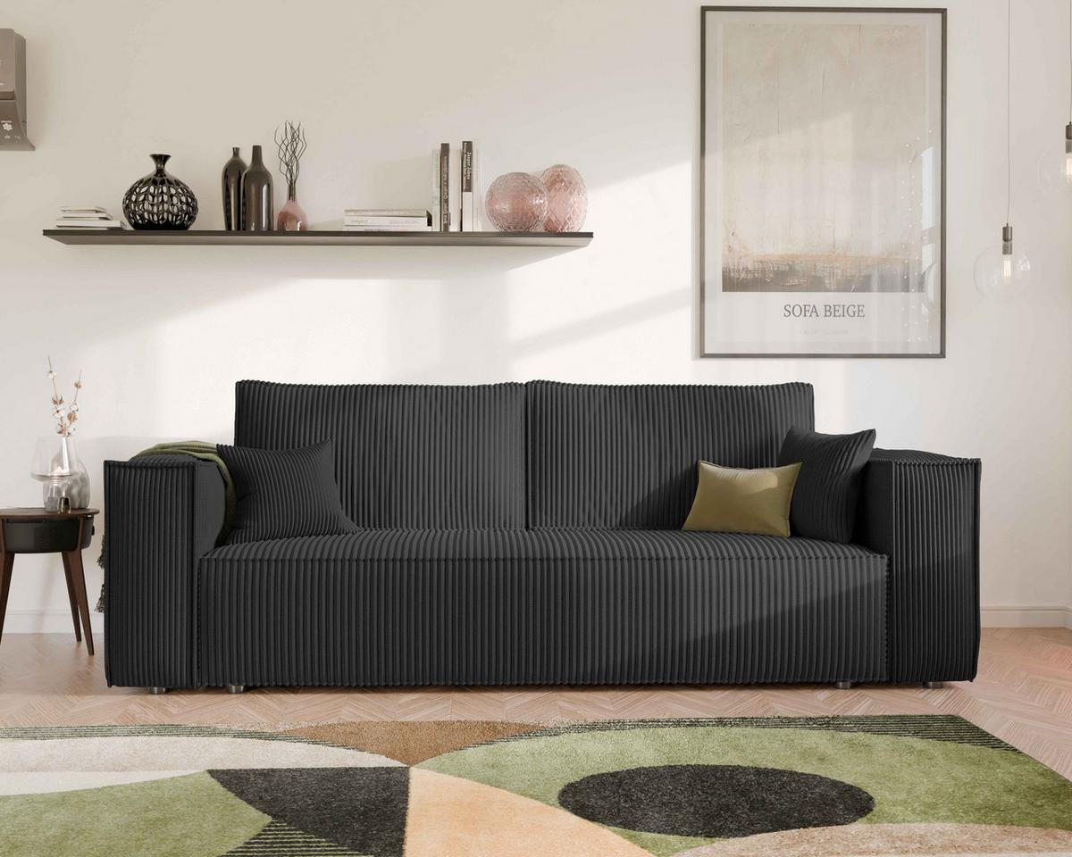 SOFA mit Schlaffunktion und Bettkasten, Schwarz - Schwarz, Holzwerkstoff/Textil (240/84/105cm) - Idohome