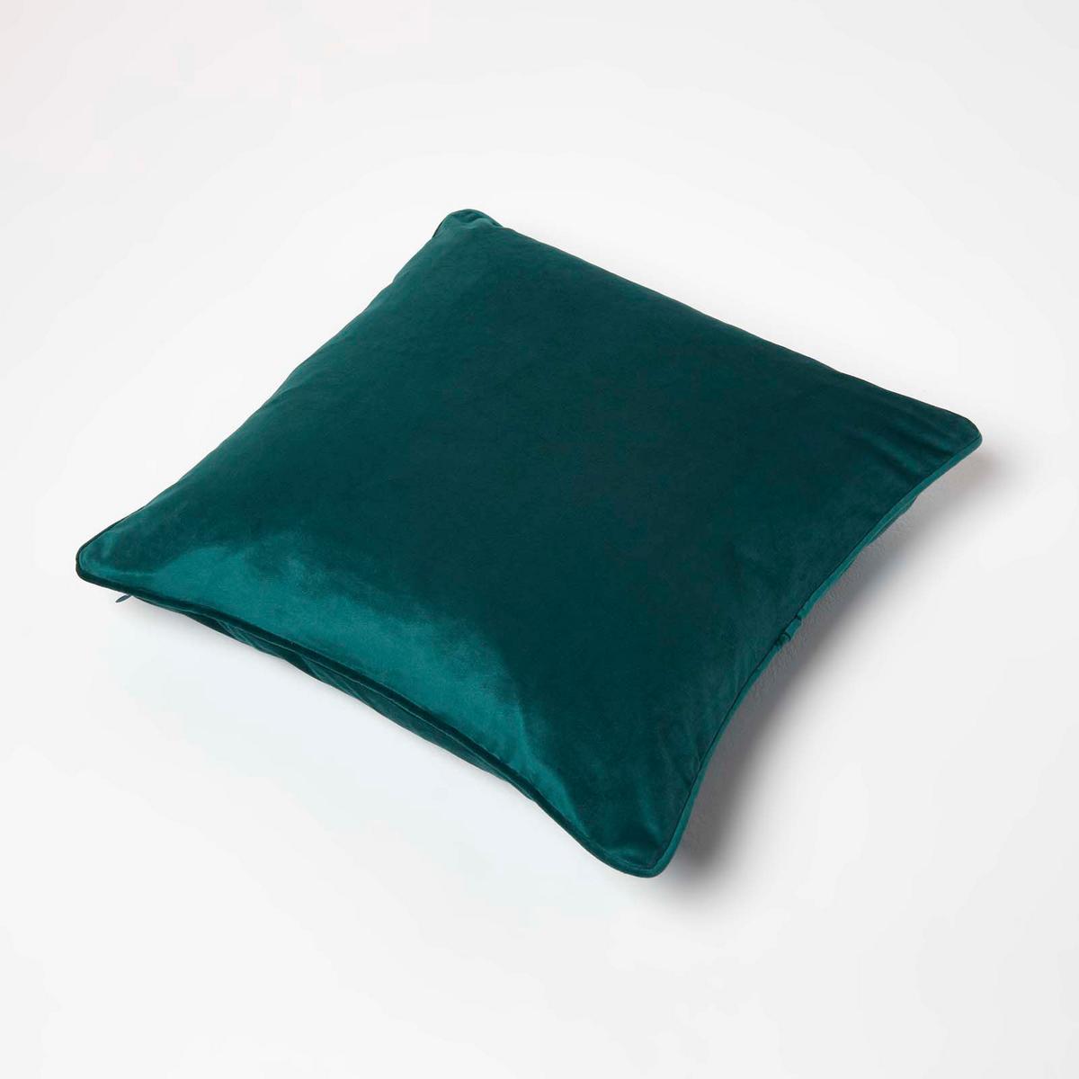 KISSENHÜLLE Samt mit Paspel – dunkelgrün 46/46 cm - Dunkelgrün, Textil (46/46cm) - Homescapes