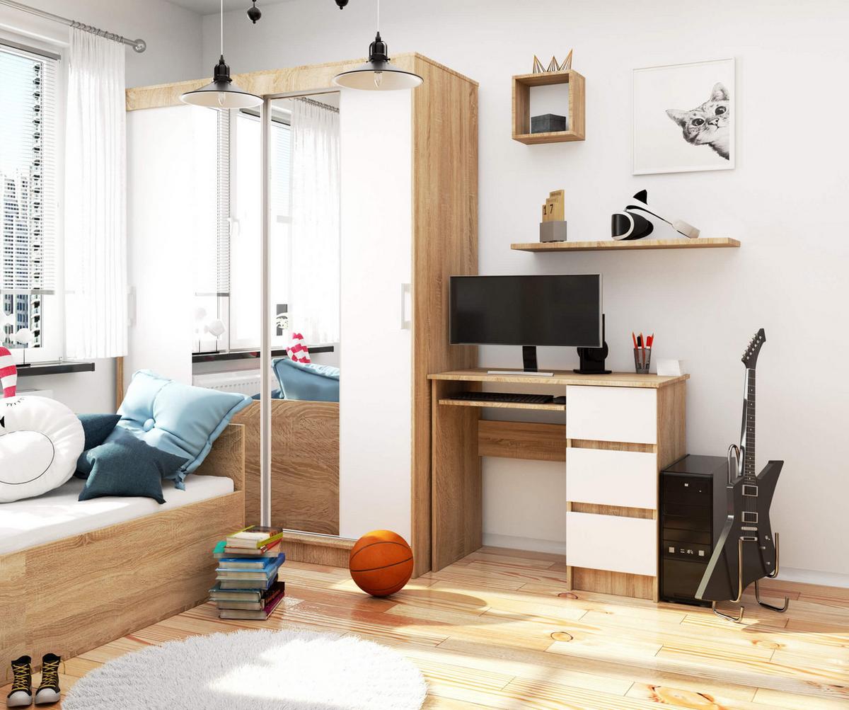 SCHREIBTISCH 90cm mit 3 Schubladen und Tastaturauszug - Akaziefarben, Holzwerkstoff (50/90/77cm) - RAUMHIRSCH FURNITURE