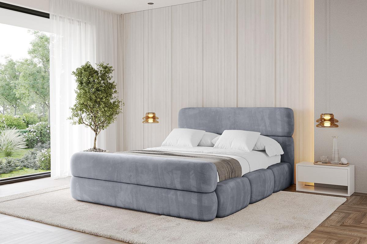 POLSTERBETT mit Bettkasten, Fußteil und Lattenrost, Boxbett ohne Matratze - ELVA-Z 180x200 Grau - Grau, Holzwerkstoff/Textil (180/200cm) - ALTDECOR