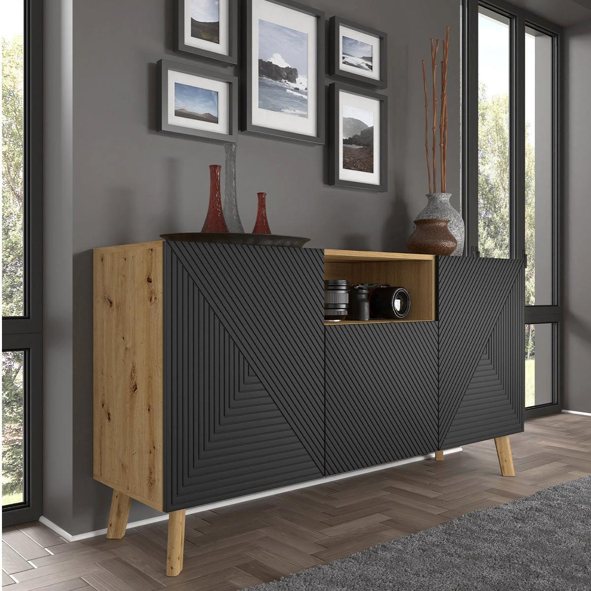 SIDEBOARD Nexa Holz und Schwarz - Schwarz, Holzwerkstoff (146/80/42cm) - Petits-meubles