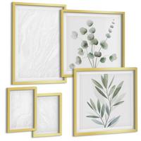 BILDER SET 5er Set - 50x50 cm & 20x30 cm & 40x60 cm Goldrahmen - Marmorstruktur, pastellfarbene Zweige - Goldfarben, Kunststoff (40/60cm) - TULUP