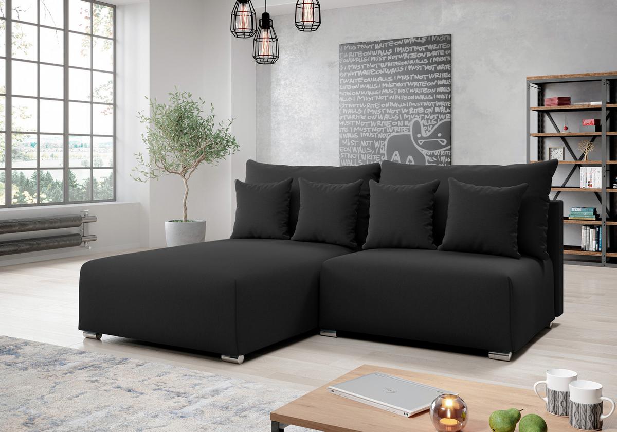 ECKSOFA L Form Ederra Dunkelgrau 208/190/91 cm – großes Sofa mit Schlaffunktion L - Dunkelgrau/Silberfarben, Textil/Metall (190/208cm) - AX Living