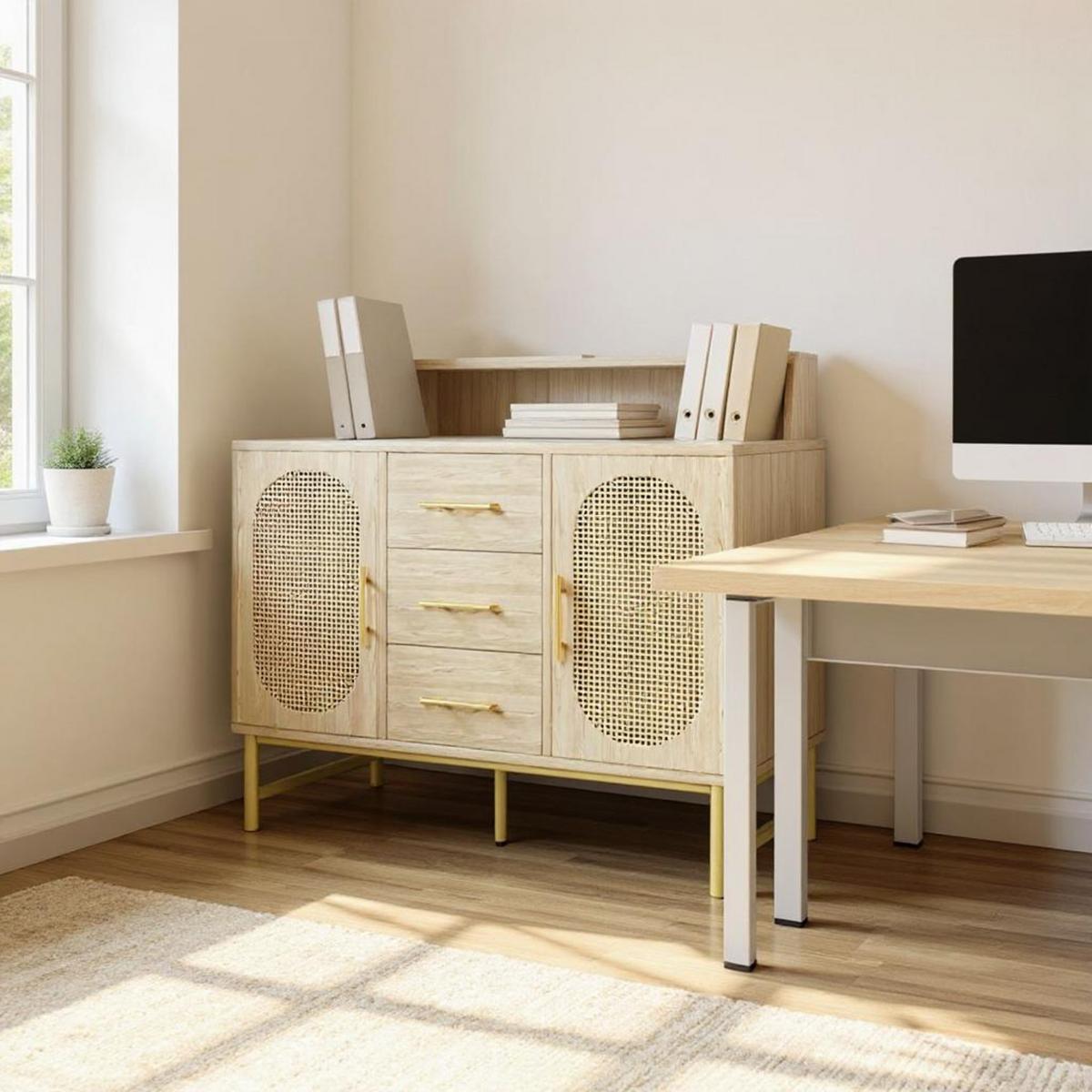SIDEBOARD mit Rattan-Türen, 100x40x60 cm - Eiche San Remo, Holzwerkstoff/Metall (120/74/40cm) - Urban Meuble