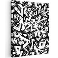 LEINWANDBILD Formen - Buchstaben - Graffiti - Schwarz Wandbild Wohnzimmer 60x80 cm - Schwarz, Textil (60/80cm) - MuchoWow