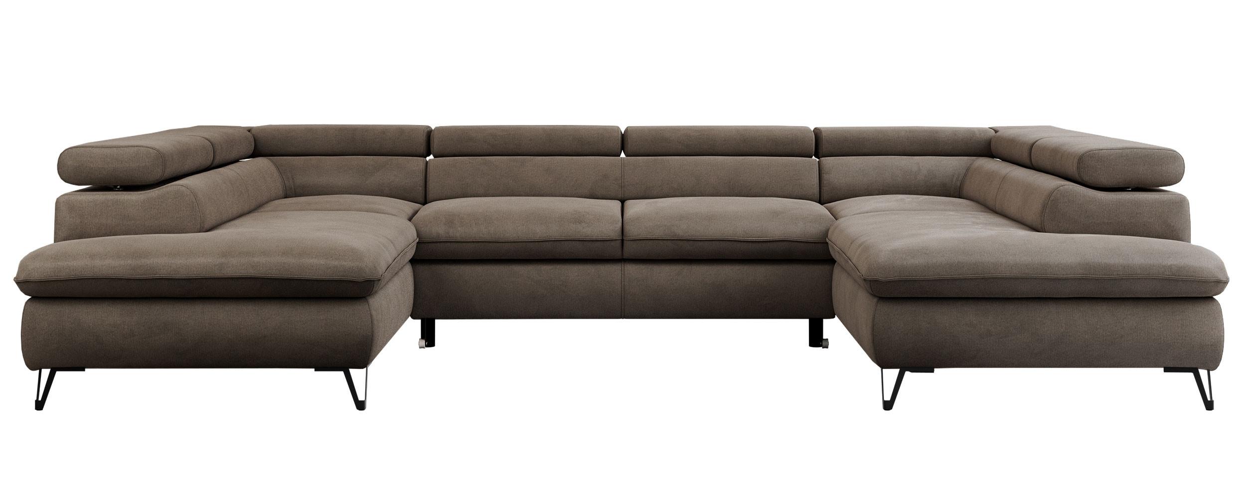 WOHNLANDSCHAFT PEDRO U Velvet Braun - Schwarz/Braun, Textil/Metall (346/76/208cm) - MKS